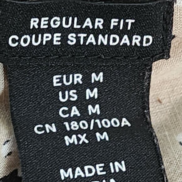 H&M Khaki Black Abstract Floral Print SS Cotton Button Up Regular Fit Shirt Sz M - Picture 14 of 16